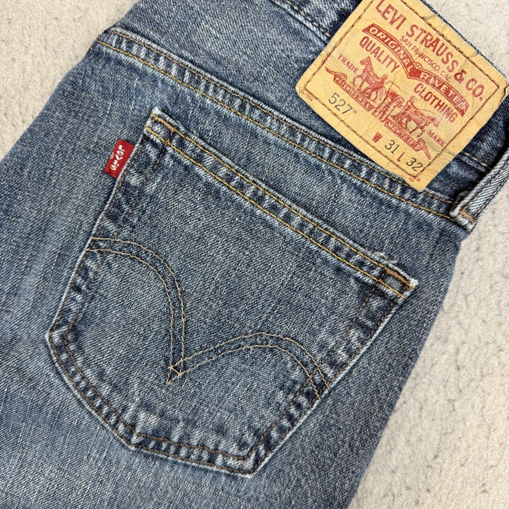 Levis 527 Boot Cut Denim Jeans Men Y2K 31x32 Medium Wash Whiskering